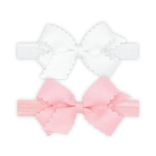 Wee Ones Girls Two Mini Scallop Bows With Bands Mini, White/Pink