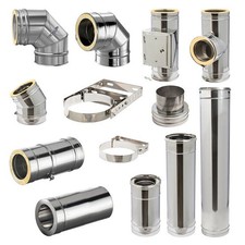 Edelstahl Ofenrohr doppelwandig DW 180 mm isoliert Rauchrohr Kaminrohr 25mm