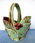 Vintage 1940s McCoy Pottery Leaves and Berries Basket Style Planter Vase Holder