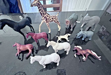 Vintage Animal Toy Lot Horses, Safari Zoo Funrise, Giraffe, Elephant, Hippo,