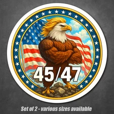 Trump 45/47 Funny Eagle Sticker Patriotic Vinyl Decal Hard Hats Truck Window 2pk