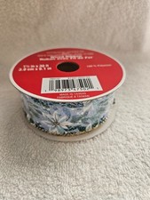 Celebrate It Wired Ribbon Christmas Blue White Green Floral Glitter 1 1/2 X 30