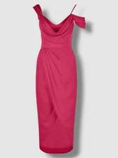 $595 Theia Women's Pink Draped Tulip Hem Faux Wrap Andi Cocktail Dress Size 4