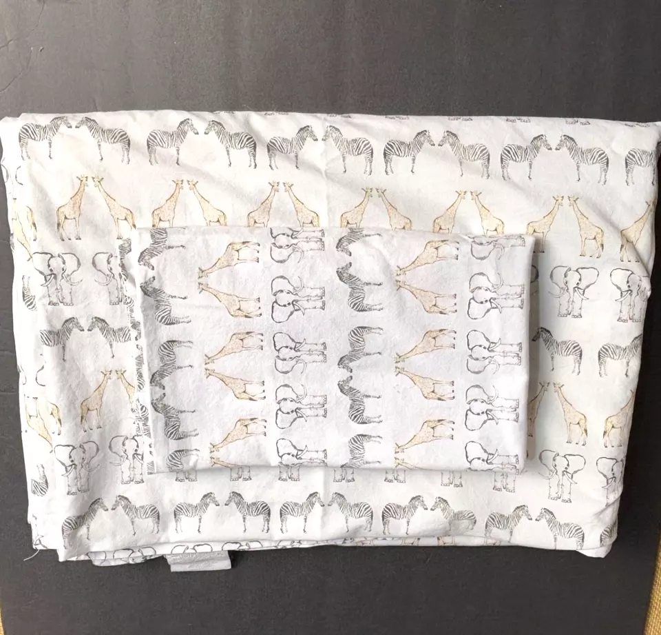 Restoration Hardware Baby Child Safari Crib Sheet Set + Toddler Pillow Case 3 Pc - Image 2 of 4