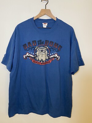 Harley-Davidson Bad to the Bone Tシャツ【XL】 Harley Davidson Pataskala Ohio Bad To The Bone T Shirt Blue Dog Sz