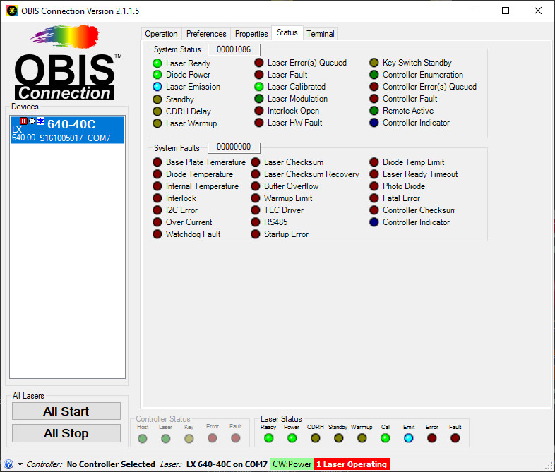 NOS Coherent OBIS LX 640-40C Laser 640nm 40mW w/Heatsink, Power Supply, Warranty