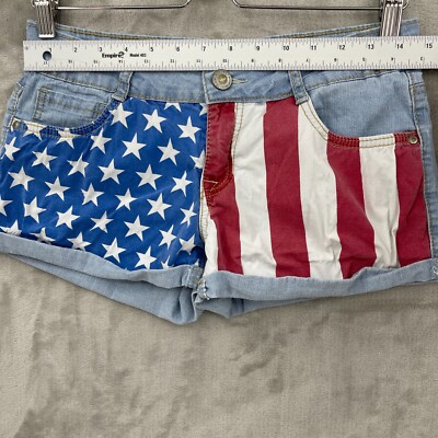 L.e.i. Junior's 7 US American Flag Print Low Rise Denim Cuffed