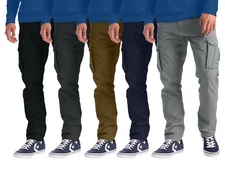Mens Cargo Work Trouser Regular-Fit Utility Pocket 100%Cotton Workwear Full Pant
