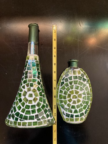 2 Green Mosaic Tile Tiki Tabletop Torches. Vintage. Sealed - Picture 5 of 13