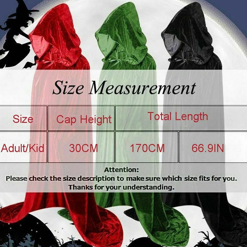 Costume Hooded Robes Velvet Cloak Cape Halloween Fancy Dress Ghost Capes - Image 4 of 4