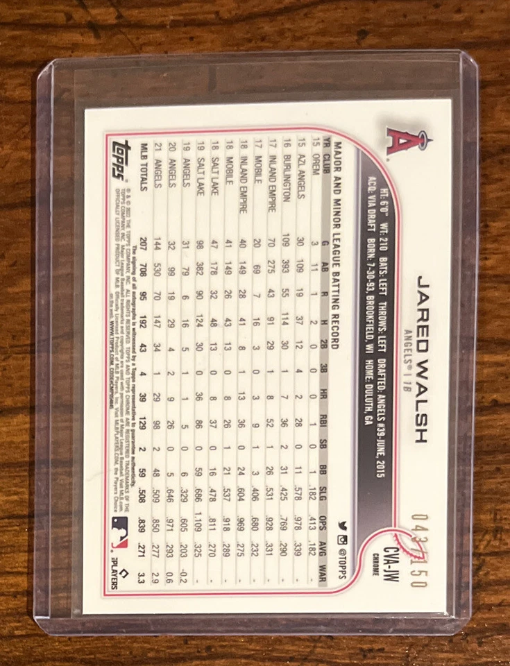 2022 Topps Chrome Jared Walsh Blue Wave refractor Auto /150 Angels - Image 2 of 2