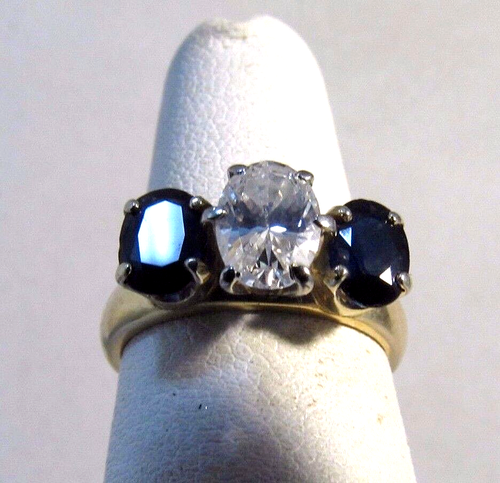 14K Solid Gold Artcarved .61ct Diamond & .80 Sapphire Ring Size 4.75 #R258 - Picture 6 of 12