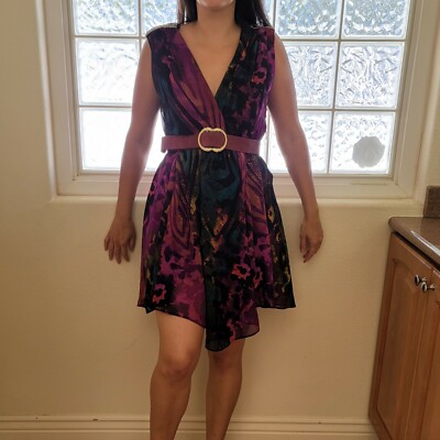 Xoxo Womens Small Excellent Condition Purple Pixie Fairy Mini Dress Deep V Neck