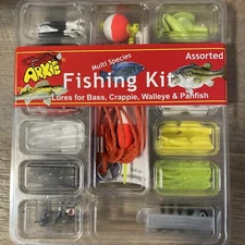 Arkie Jigs, Soft Body Tubes & Grubs with Hooks, Stringer & Bobbers Fishing Kit 