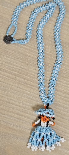 Vintage Native American Seed Beaded Turquoise B Blue Indian Woman