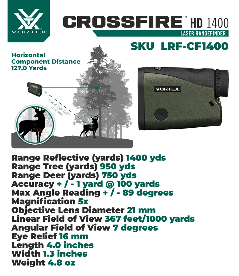 Vortex Optics Crossfire HD 1400 Laser Rangefinder LRF-CF1400 w/ Free Hat Bundle - Image 3 of 4