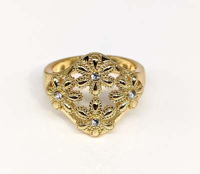 Gold Plated Flower Ring Women Gift Jewelry Daughter Oro Laminado Flor Anillo