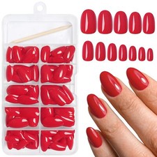 Oval Press on Nails Short Fake Nails 240pcs Bright Red Nails Press on Almond ...