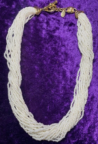Carolee Faux Pearl Torsade Necklace Beaded Multistrand Vtg Costume Jewelry