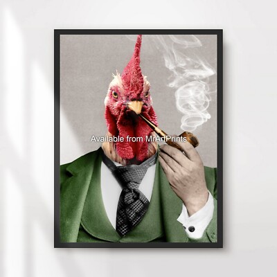 Lustiges Huhn Kunstdruck Poster Wandbild schrullig lustig Vintage Bauernhof rustikal Deko