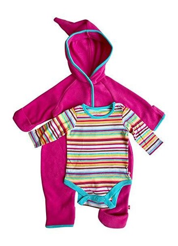 Baby Mädchen Fleece Body mit Kapuze Elfe Strampler & Langarm Druckknopf Set      - Bild 5 von 5