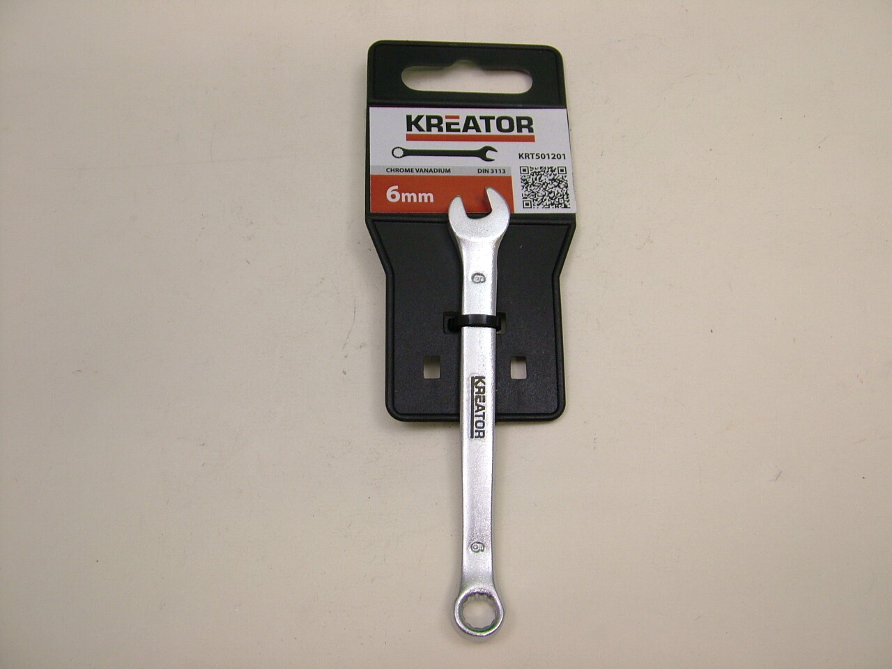 Combination spanner 6mm chrome vanadium steel, Kreator brand, offset ring end