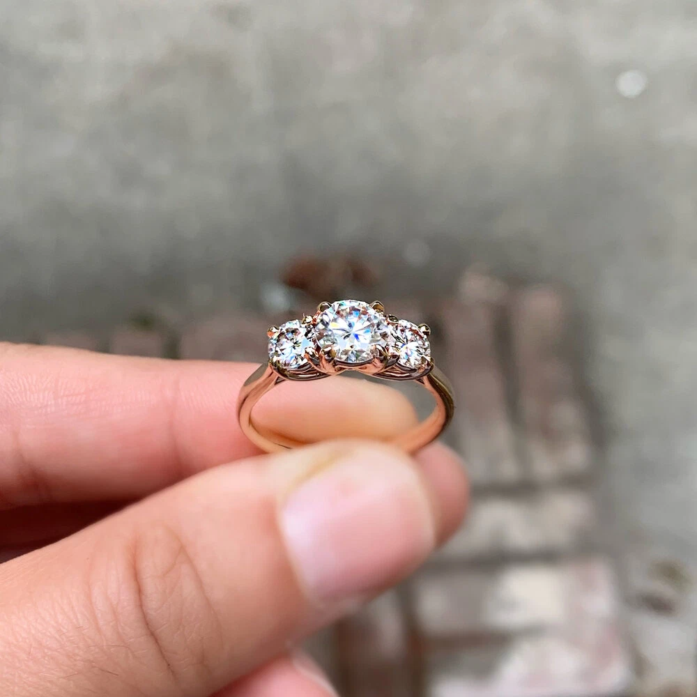 3 Stone Engagement Ring 2.64 Ct Round Lab Created Diamond 14K
