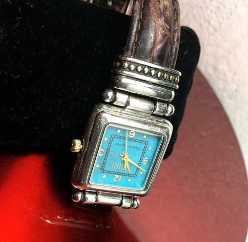 Ecclissi Sterling Silver Square Analog wristwatch w/leather band & aqua face - Picture 11 of 12
