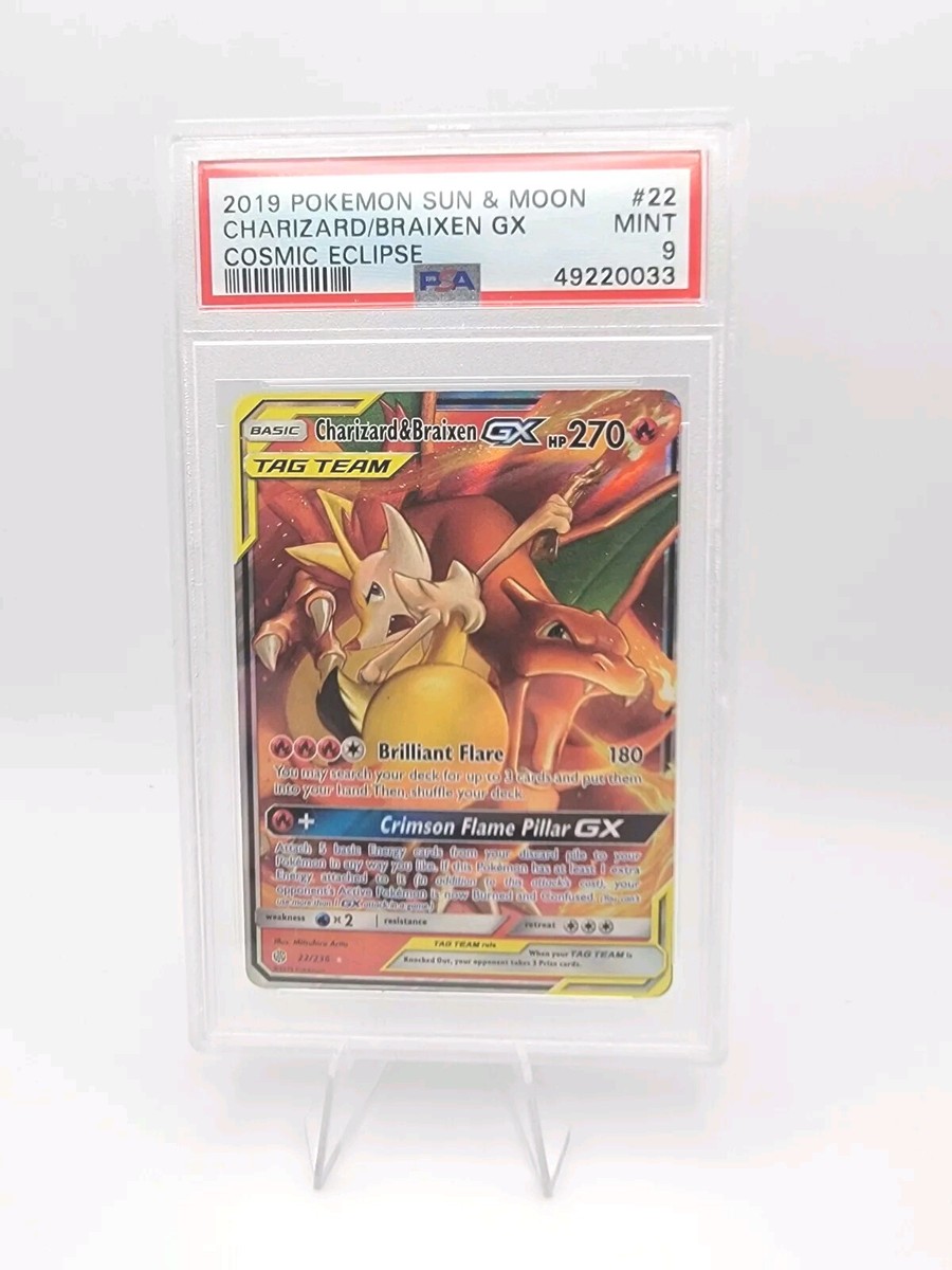 PSA 9 Pokemon Charizard & Braixen GX Cosmic Eclipse 22/236 Gem