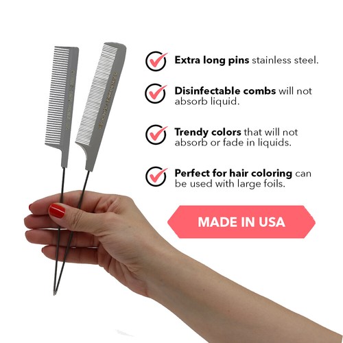 Allegro Combs XL Pintail Rat Tail Combs Parting Combs Metal Tail Foiling Combs - 第 25/38 張圖片