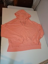 SO The Lounge Life Orange/Peach Cropped Hoodie Pullover Sweatshirt Large