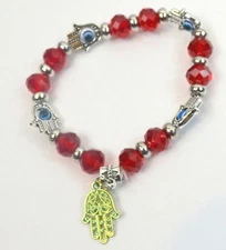 Evil Eye Bracelet Stretch String Beads Lucky Amulet Red Silver NEW NWT