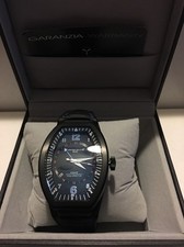Orologio Montres De Luxe Uomo GMT Estremo Nero Blu Tonneau Pelle NUOVO