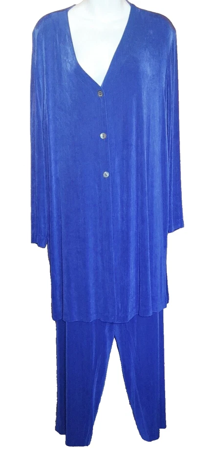 Conjunto de cárdigan y pantalón para mujer Citiknits azul elástico ajustado talla 1X Foto 4 de 4