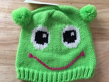 NWT GREEN FROG Knit Winter HAT Sz 7-14 GIrl by CAPELLI KIDS