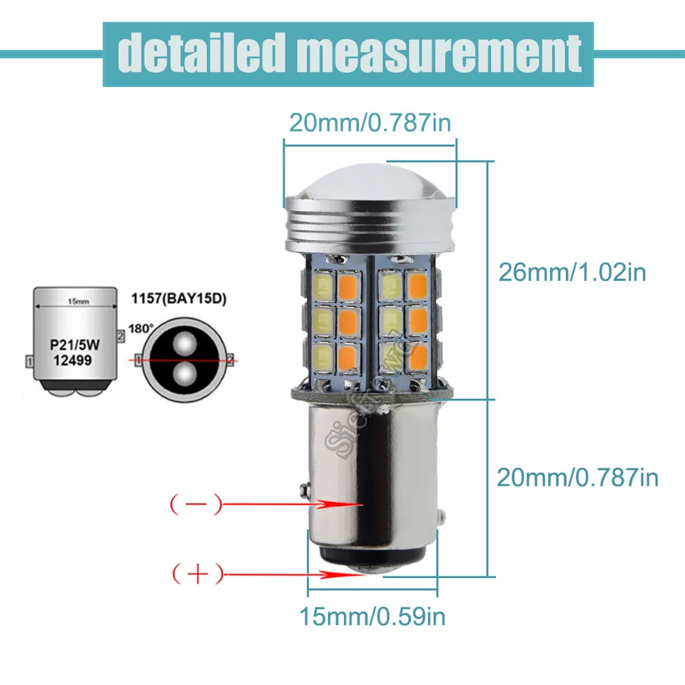 2 x 1157 BAY15D White/Amber Dual Color Switchback LED DRL Turn Siganl Light Bulb Foto 3 de 4