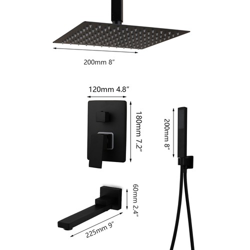 Ceiling Mounted Black Shower Faucet Set Rain Square Shower Heads Mixer Valve Tap - Picture 12 of 54