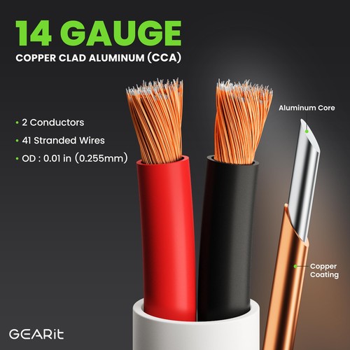GearIT 14/2 Speaker Wire (100 Feet) 14 Gauge (Copper Clad Aluminum) - Fire - Picture 3 of 8