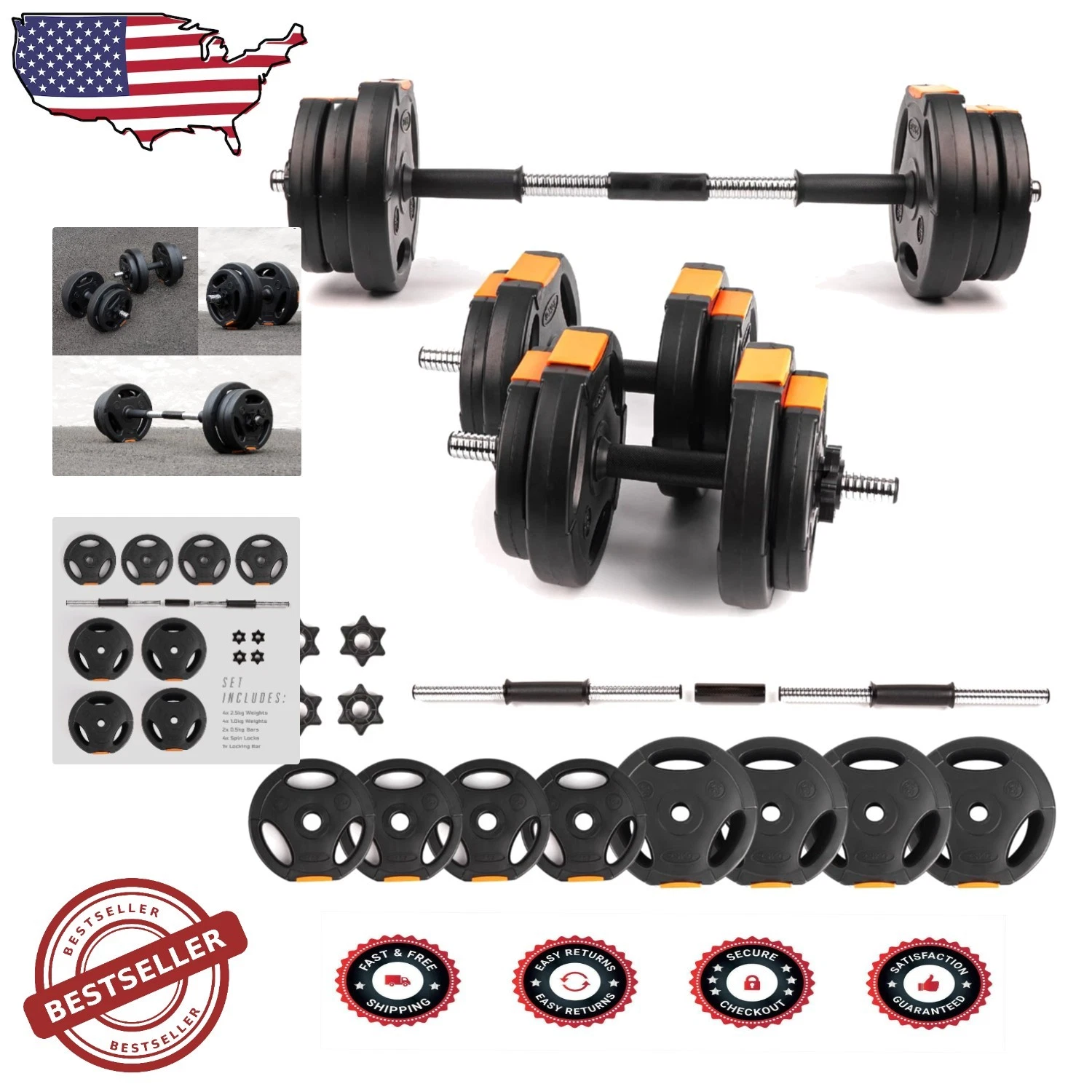 Compact 15kg Adjustable Dumbbell Set - Non-Slip Grip, Home Fitness Essential