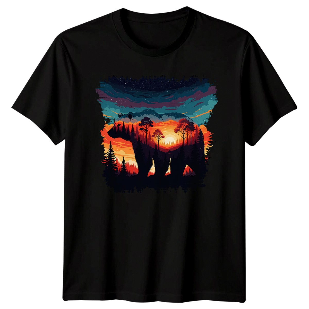T-Shirt Bear Silhouette Wald Sonnenuntergang Wildtiere Tiere Herren Damen Grafik T-Shirt Bear Silhouette Wald Sonnenuntergang Wildtiere Tiere Herren Damen Grafik