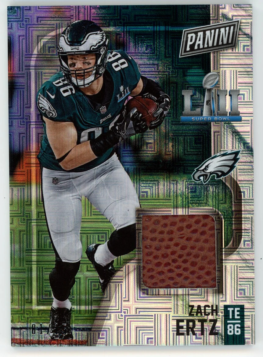 ZACH ERTZ 2018 Panini Black Friday Super Bowl LII Game Used Patch /15 #7 Eagles