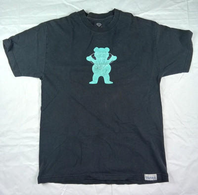 Diamond Bear Grizzly GripTape Print Black Large Mens Shirt 100% Cotton