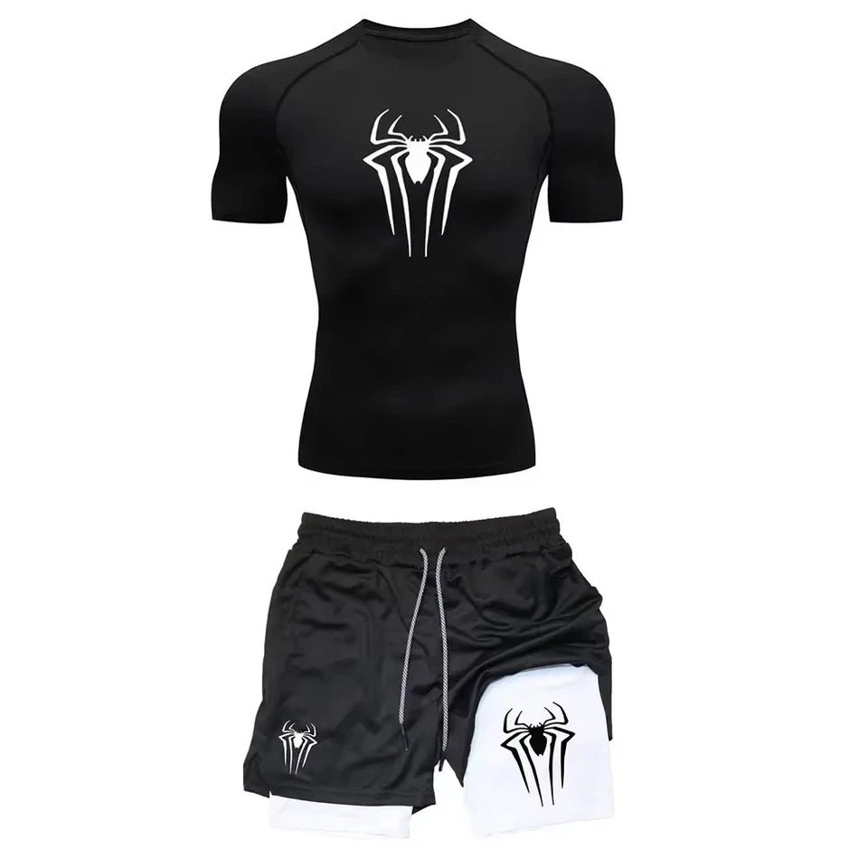 Completo Sportivo Marvel Set Uomo Spiderman 2025 Palestra MMA Compressione Nero - Imagen 2 de 4