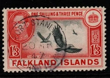 FALKLAND ISLANDS SG159 1946 1/3 BLACK & CARMINE-RED FINE USED