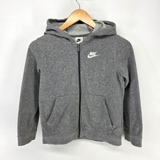 Nike Full Zip Hoodie Youth Small Gray Embroidered Logo Fleece Sportswear Jacket