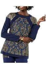 Harlem's Fashion Row Women's Jacquard Top Gold/Indigo Multi