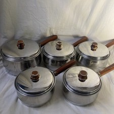 Prestige Copper Based Sauce Pans Lidded Vintage X5 Set Large Medium Small