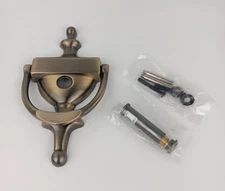 Solid Brass Door Knocker 7" with 160 Degree Glass Lens Door Viewer QCAA