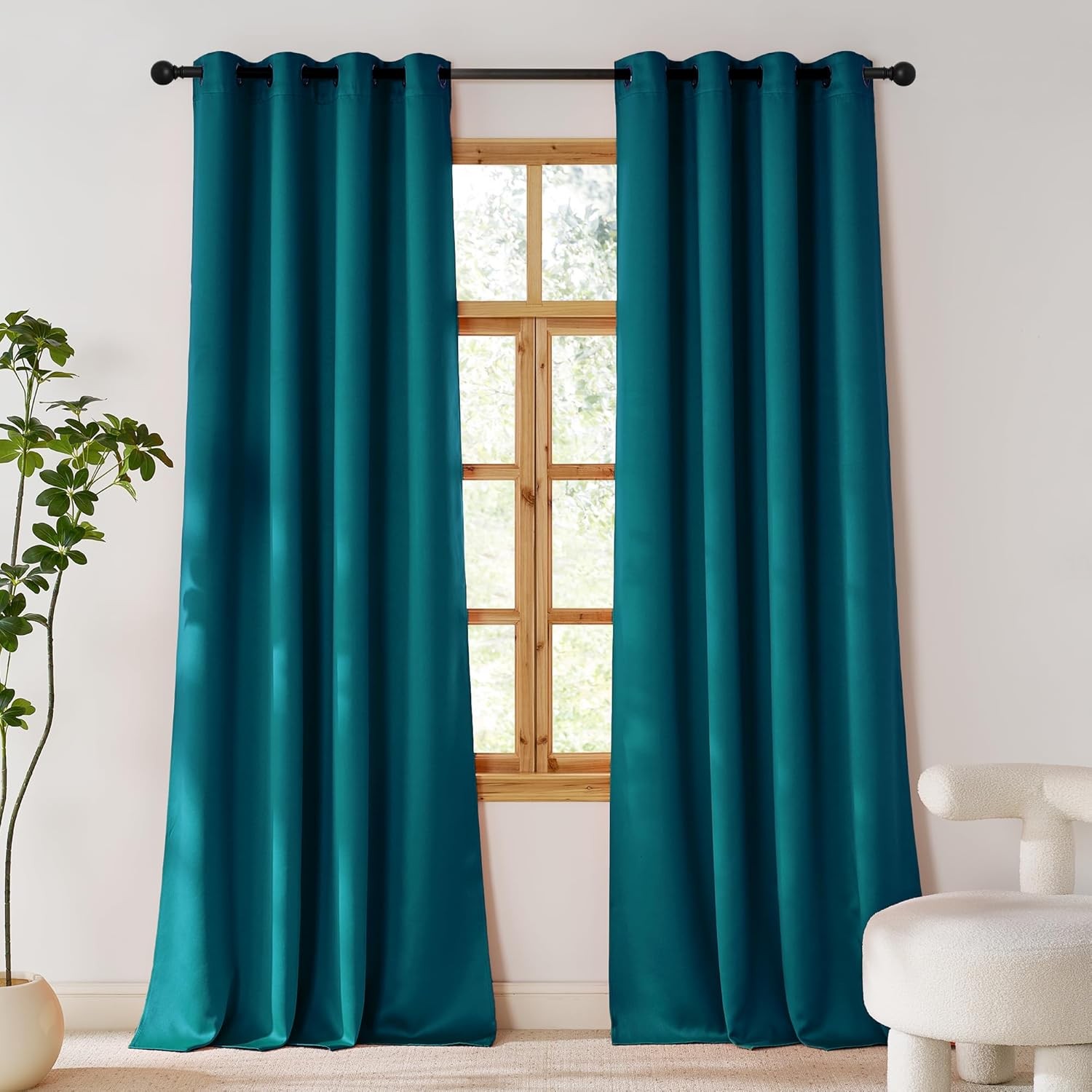Rideaux occultants thermiques bleu paon grand format 140x260 cm pour isoler du froid