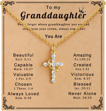 Sweet Gifts for Her-Gold Cross Necklace with Crown Religious Birthday Christmas